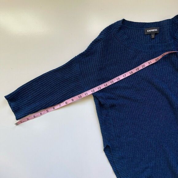 Express Sweater Womens X-Small XS Tunic Light Knit Blue Crew Neck Long Sleeve - Picture 4 of 6